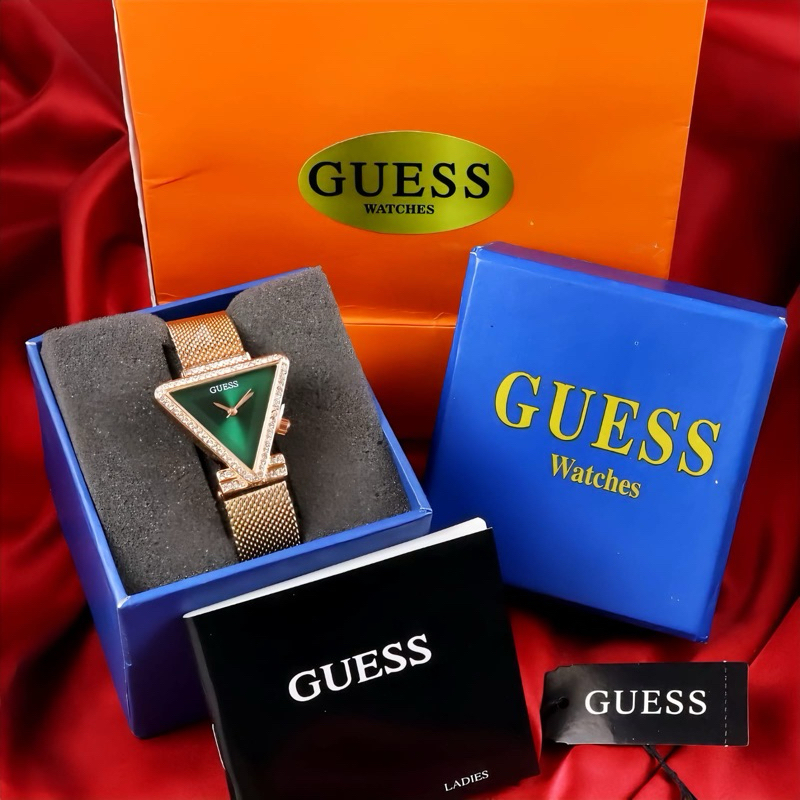 Ready Stok ‼️ Jam Tangan Wanita Guess Rantai Pasir Segi Tiga Diamond Free Box Guess W70016G2