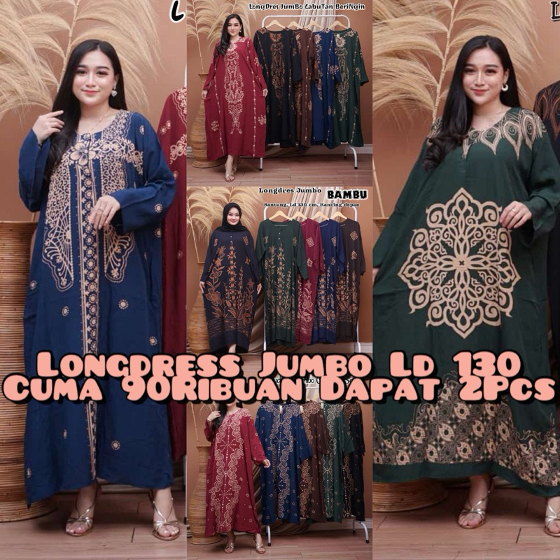 Longdress jumbo cuma 90ribuan dapat 2pcs ld 130 kain rayon nyaman Daster lengan panjang jumbo Busui