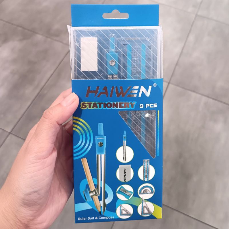 

STATIONERY SET 9PCS / PENGGARIS JANGKA SET ISI 9