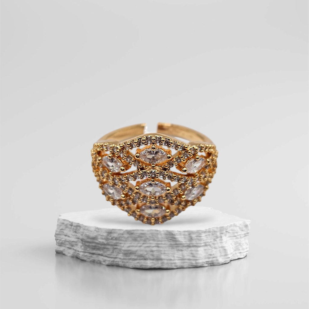 Cincin Arab Wanita Full Mata Putih Besar Lapis Emas