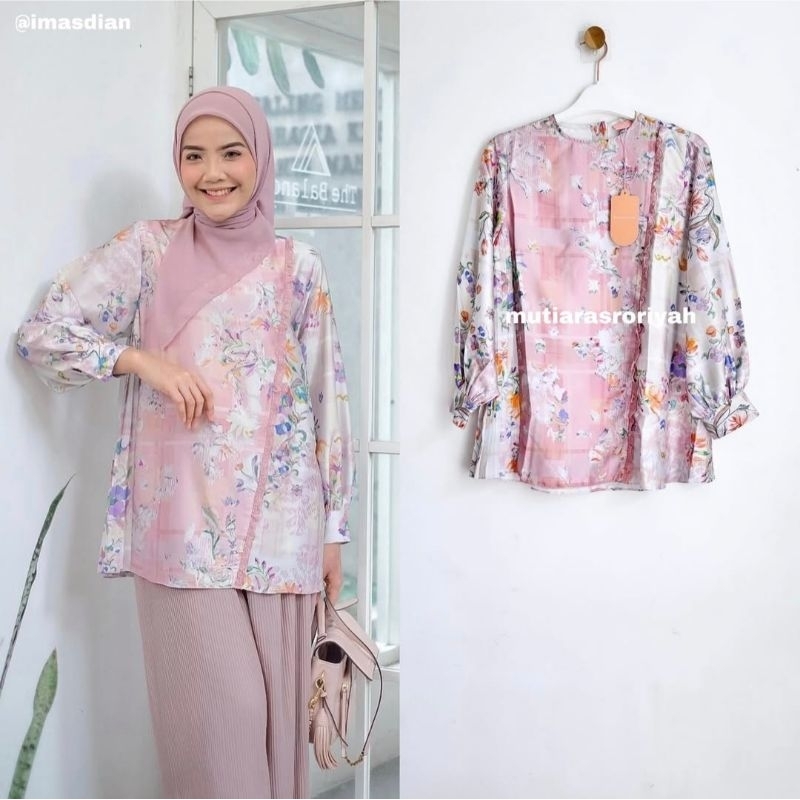 READY STOCK Ria Miranda Blouse Kolara Top Shirt Riamiranda Raya Selayar 2024 Dusty Pink New Bukan Pr