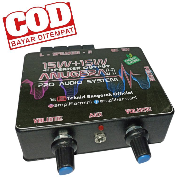 POWER AMPLIFIER MINI 12V 15W+15W VERSI JACK AUX | AMPLI MINI PAM8610 12VOLT GRATIS KABEL AUX
