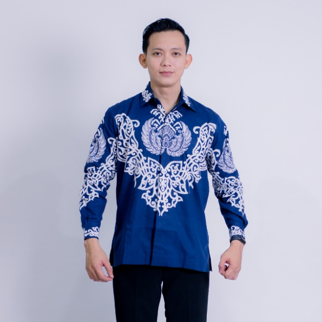 BATIK SIMONET Baju Batik Pria Pakaian Jadi Lengan Panjang - BTKPNAVY002