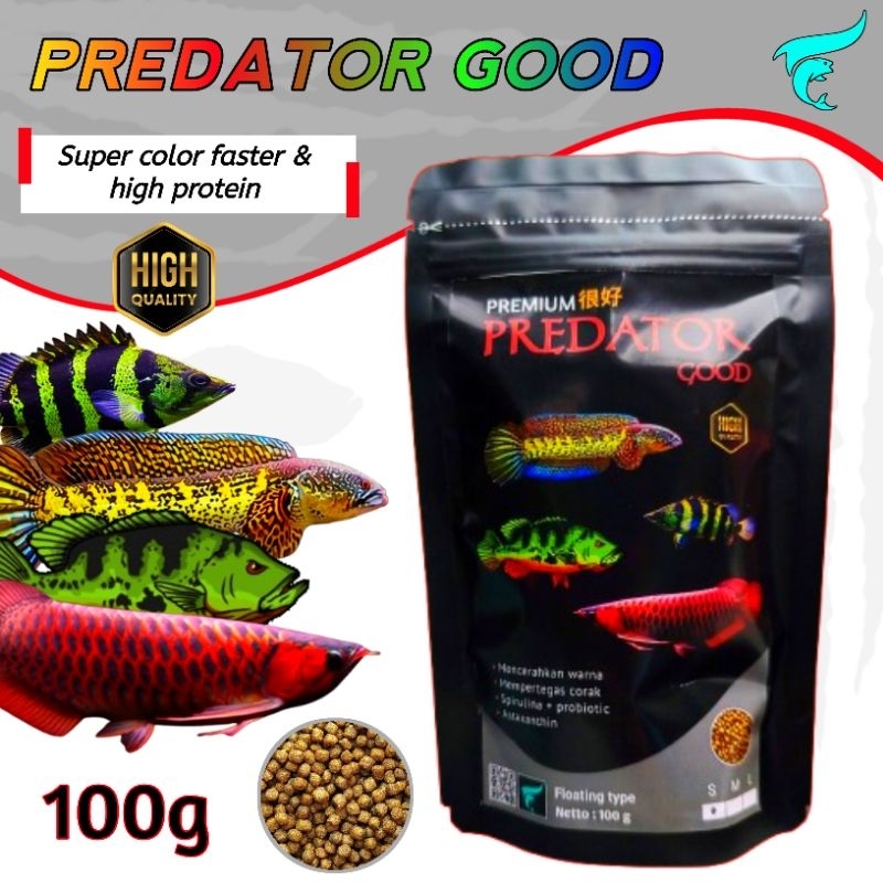 Pelet ikan PREDATOR GOOD isi 100 gram pakan ikan channa pbass arwana