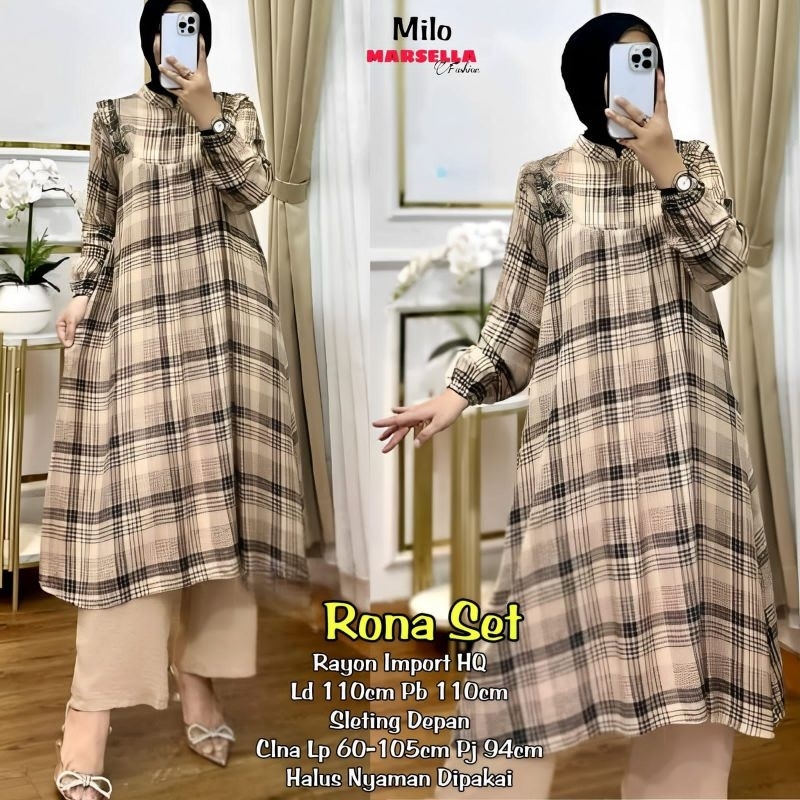 rona setelan wanita jumbo ld 120 by marsela setelan rok wanita kekinian celana rayon long tunik moti