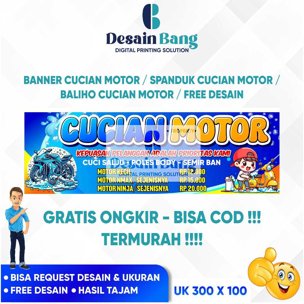 Banner Cuci Motor / Spanduk Cuci Motor - Free Desain - All Ukuran