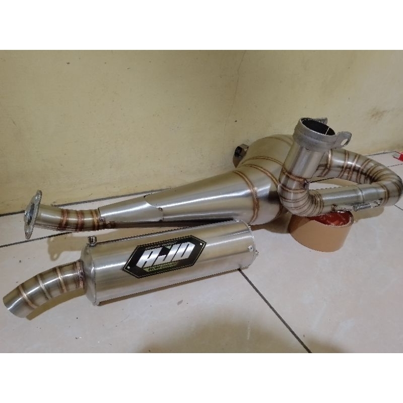 Knalpot racing vespa buang kanan dan kiri stainles original AJD RACING