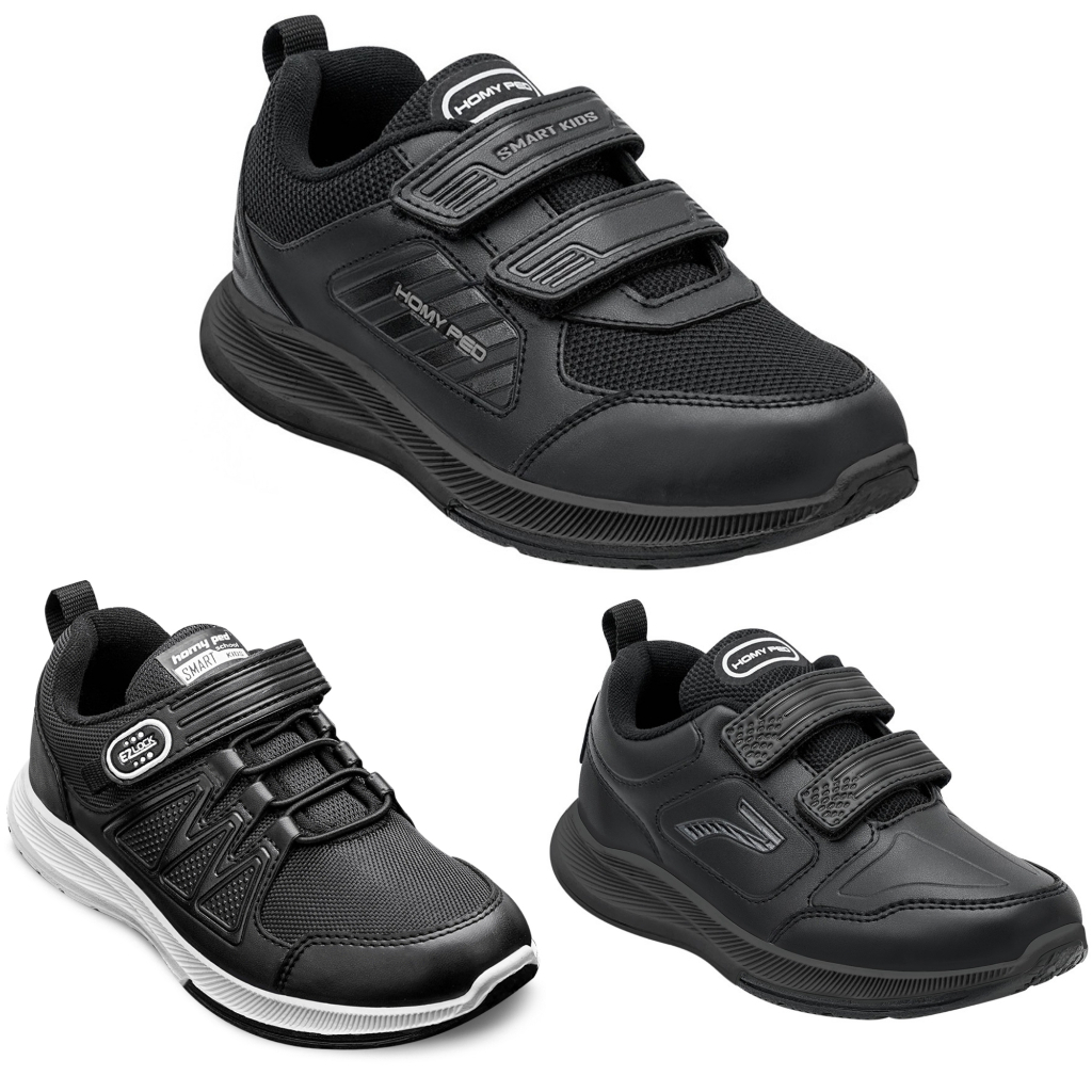 Homyped BTS Sepatu Sekolah Anak 31-38 Original Sneaker Hitam Polos Putih Bahan Kulit Sintetis Pereka