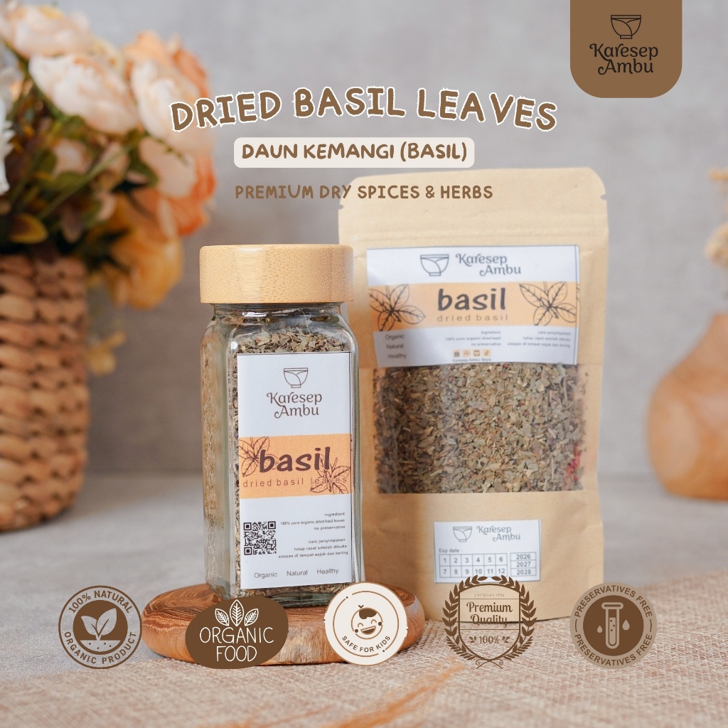 

Daun Basil / Dried Basil Leaves / Basil Flakes - Bumbu Dapur Rempah Asli Murni Organik Dry Herbs