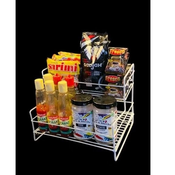 Rak besi Tempat bumbu MINUMAN AQUA DAN KUE untuk lebaran