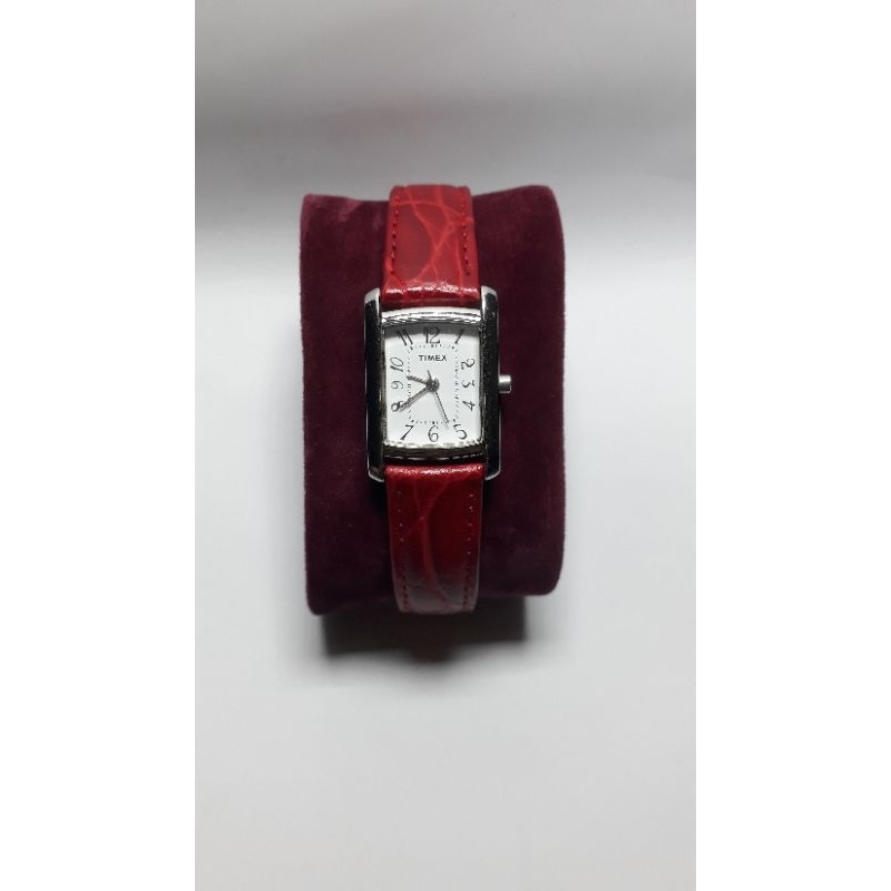 timex tank red strap watch