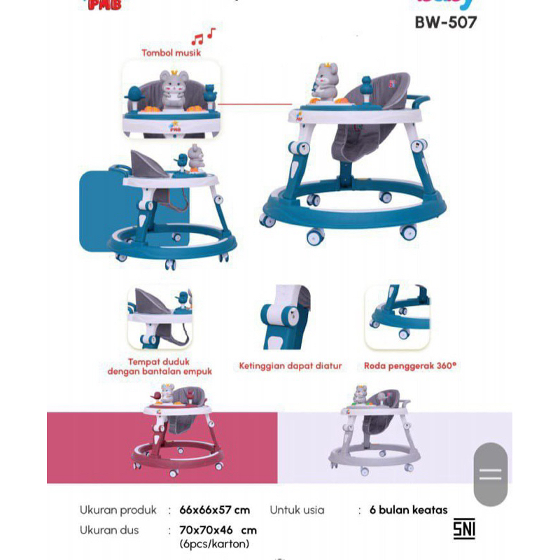 Baby Walker BW-507 / baby walker / alat bantu jalan bayi / walker bayi / belajar jalan bayi / mainan
