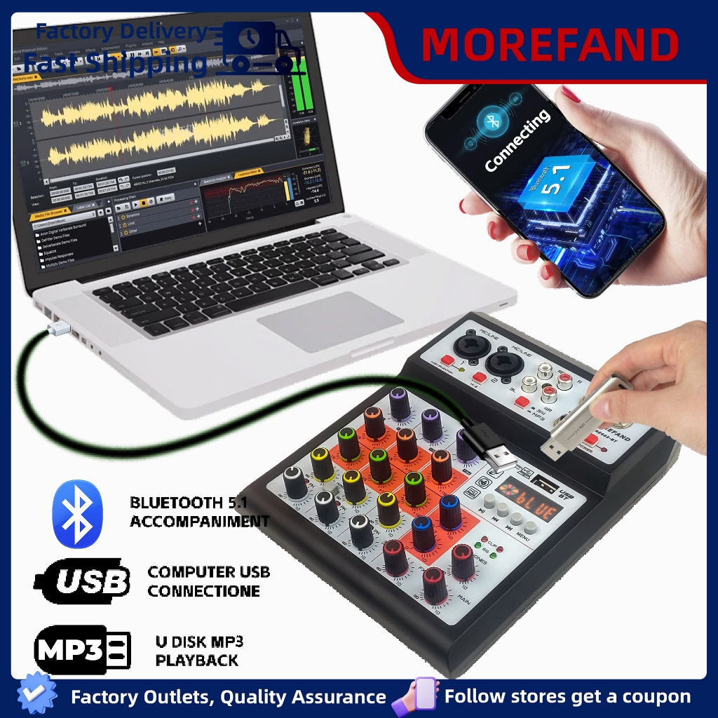 MOREFAND 4 Channel Mixer audio/mixer mini /Amplifier Bluetooth/profesional USB mikser audio MIXER US