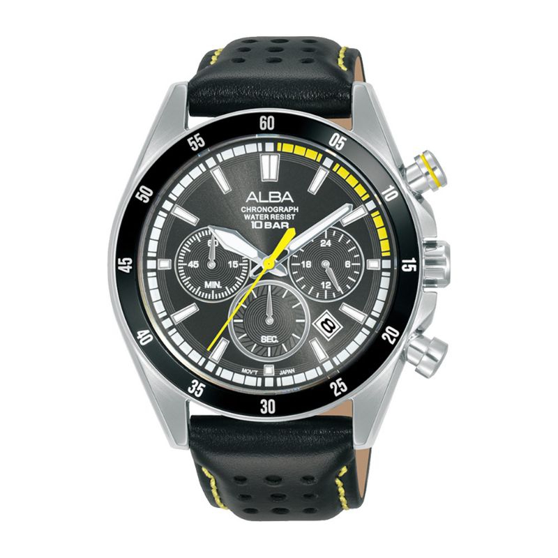 Jam Tangan Pria ALBA AT3J33X1 at3j33 Chronograph Black Yellow Dial Original