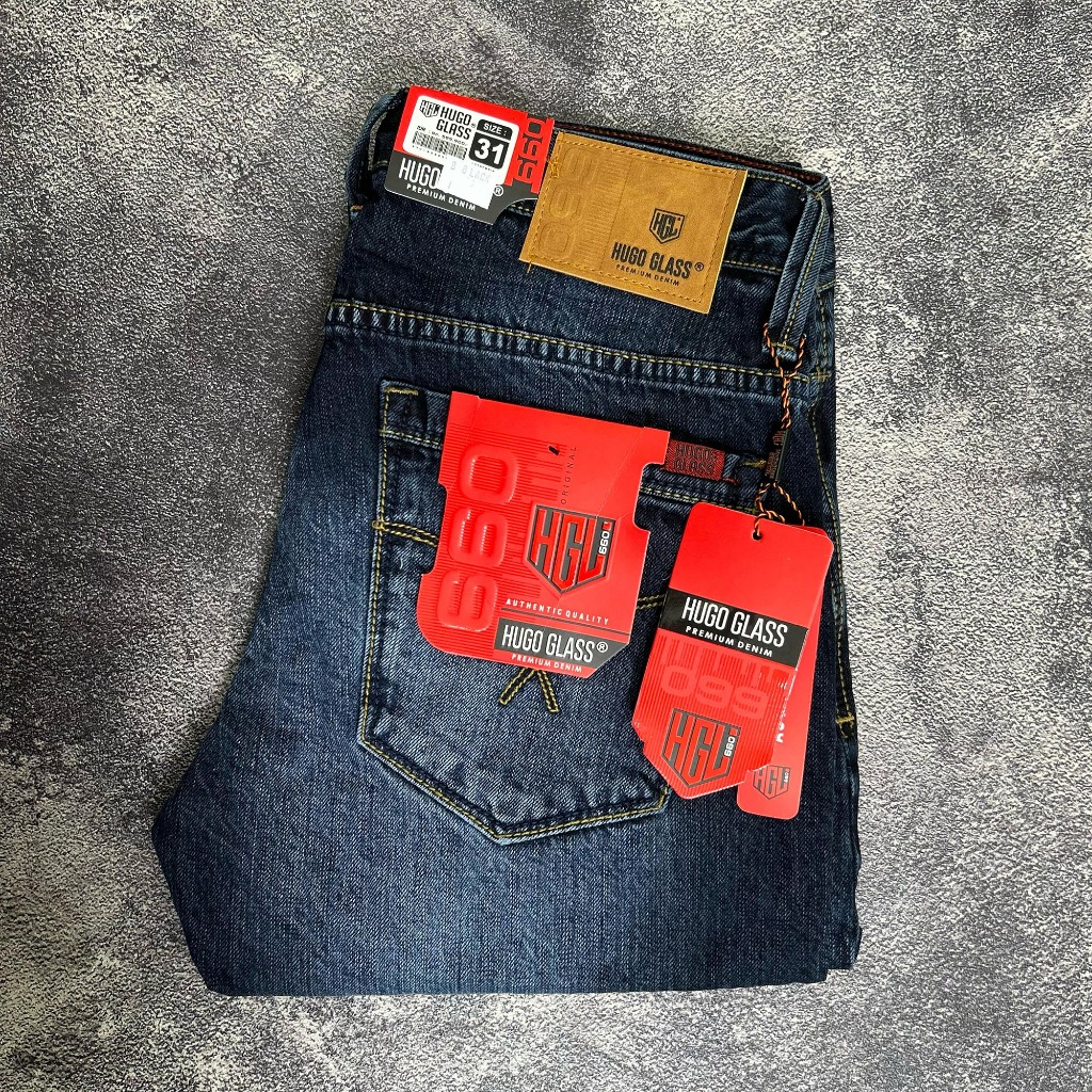 HUGO GLASS Jeans Panjang Pria – Denim Slimfit Bahan Corvus Import, Selvedge Original