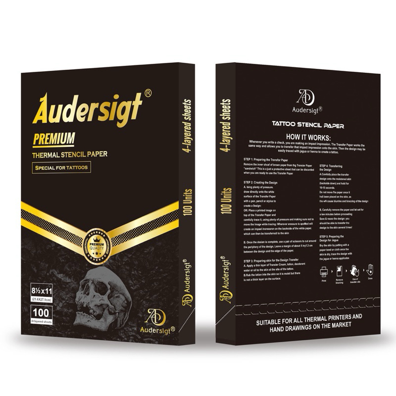 

Kertas Transfer Tato Profesional Audersigt Gold Label Premium 100 Lembar Ukuran Kertas A4