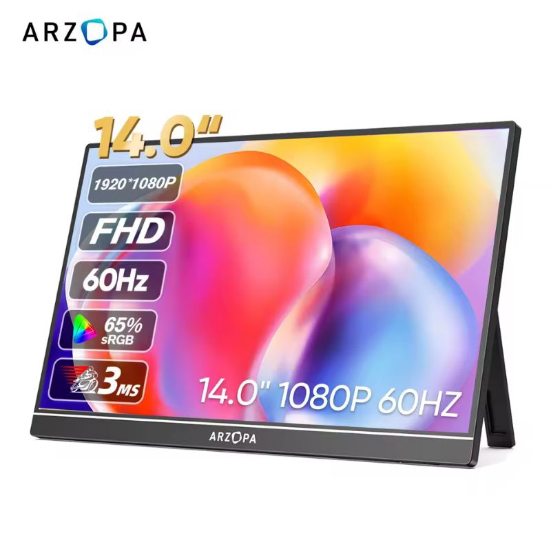 ARZOPA A1S 14.0" 1080P FHD IPS Portable Monitor Ultrathin USB C HDMI External Second Screen