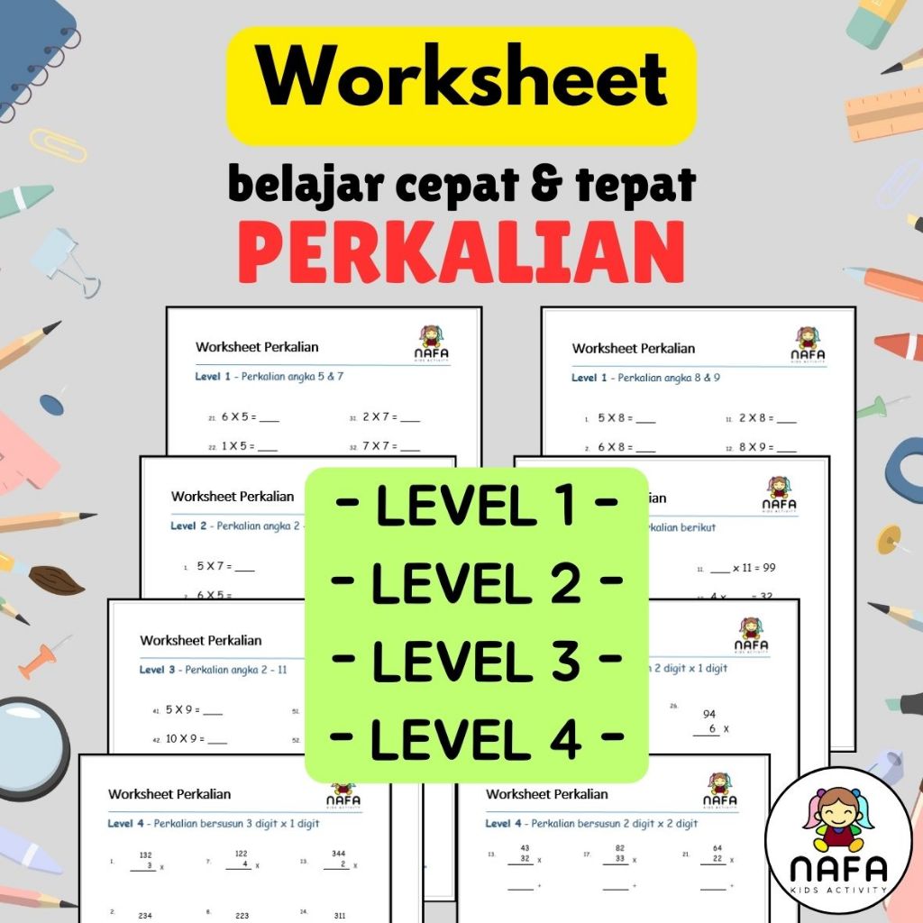 Worksheet Perkalian / Latihan Perkalian / lembar aktivitas anak