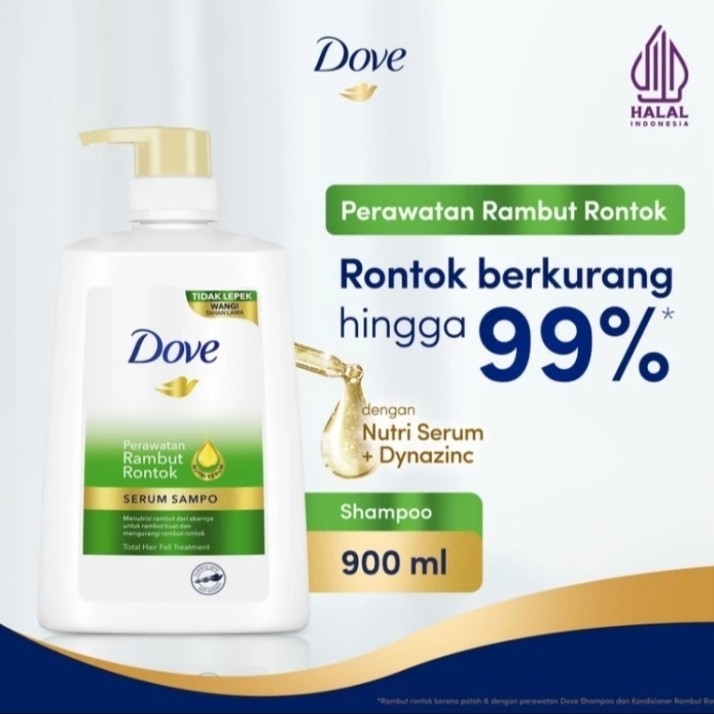 DOVE Serum Shampo Perawatan Rambut Rontok Tidak Lepek dan Wangi Botol 900 ml