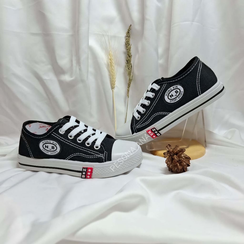NB Rendah, Sepau Sekolah Nb Tali, Sepatu Sekolah Kanvas, Sepatu Sekolah Hitam Putih