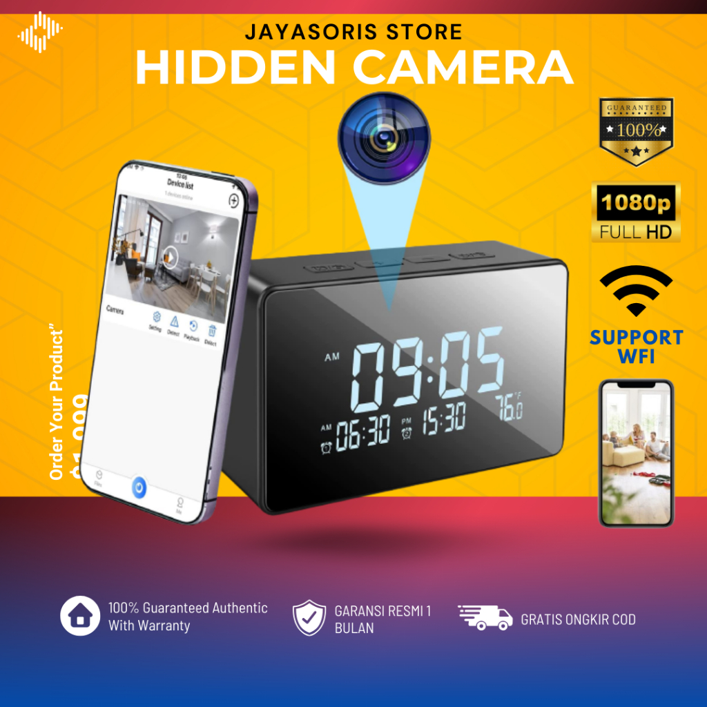 IP CAMERA CCTV WIFI KAMERA MINI TERSEMBUNYI TANPA KABEL SPY CAMERA MINI WIFI HIDDEN CAM MODEL JAM JS