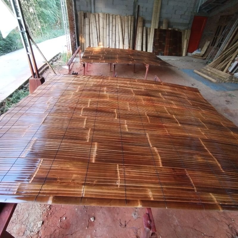 Tirai bambu hitam paket 4 lembar plitur + katrol gulungan