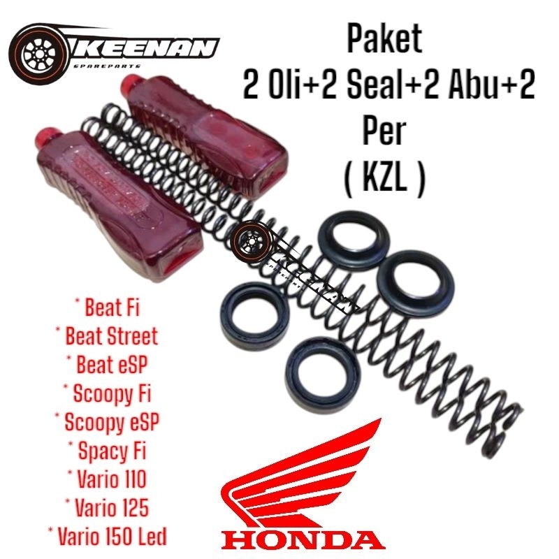 Paket [ 2 OIL + 2 PER + 2 SEAL + 2 ABU ] ( KZL ) Untuk Motor : Beat Fi, Beat Street, Beat eSP, Scoop