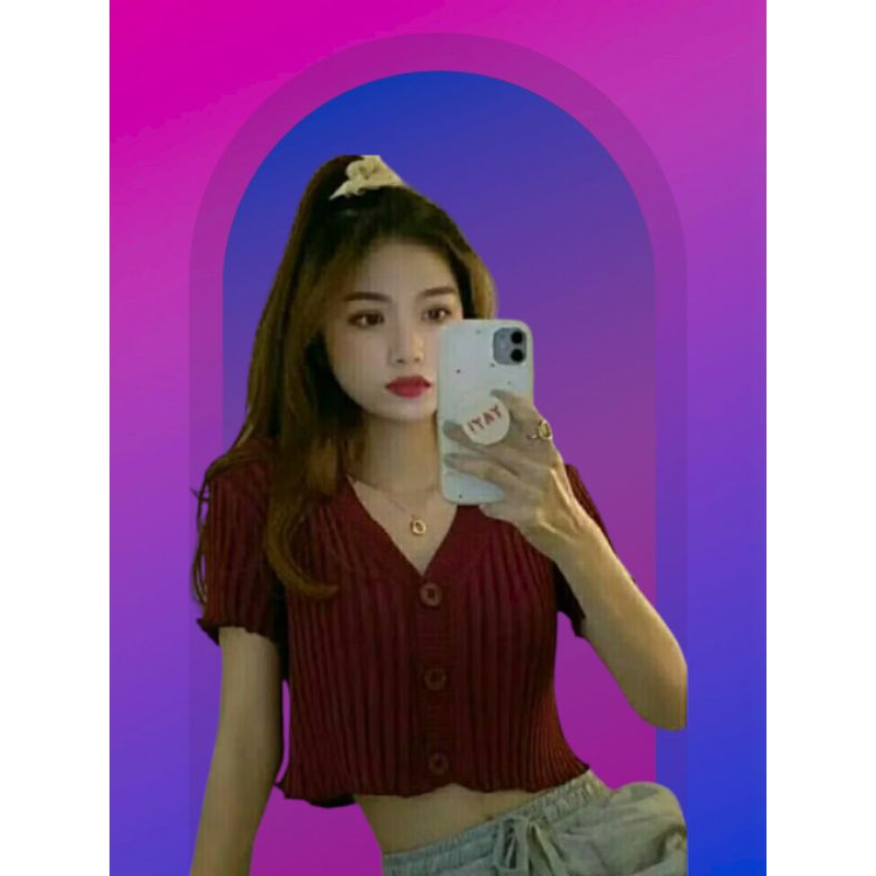 NAYA RAJUT CROP / Baju Rajut Crop / Naya Kancing 3 Korean Style @Well Collection22