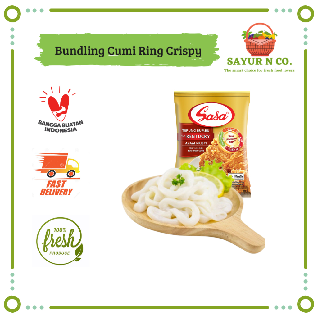 

Paket Cumi Ring Crispy [Cumi Ring 500gr - SASA Tepung Bumbu Kentucky 225gr] | Sayur N Co Bekasi