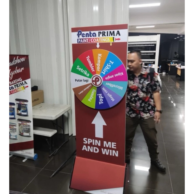 CUSTOM MODEL SPIN WHEEL RODA UNDIAN LUCKY DRAW SPINNING TIANG BAZAAR LOMBA HADIAH HEADER FORTUNE PVC