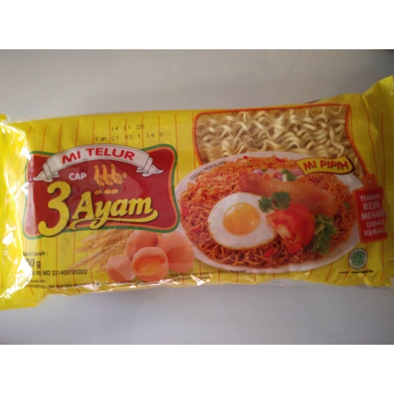 

Mie Telur Cap 3 Ayam Mi Pipih Kemasan 200 Gram