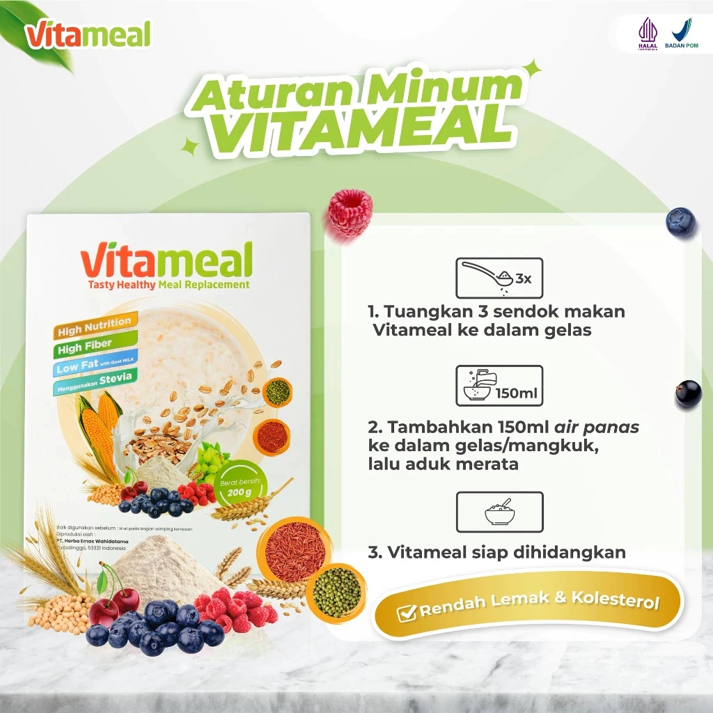

QH [ORIGINAL] Paket 3 Box Vitameal Sereal Oat Organik Cegah Magh Kolesterol Cocok untuk Diet Kalori