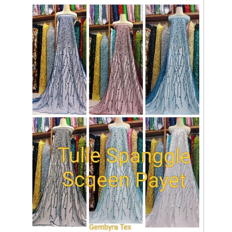 Bahan Kain Tulle Spanggle Zuhair Murad Scqeen full payet motif salur
