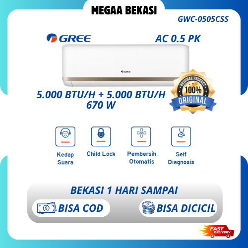 GREE AC 0.5 PK INVERTER GWC-0505CSS GWC 0505 CSS COMBO SPLIT GARANSI RESMI