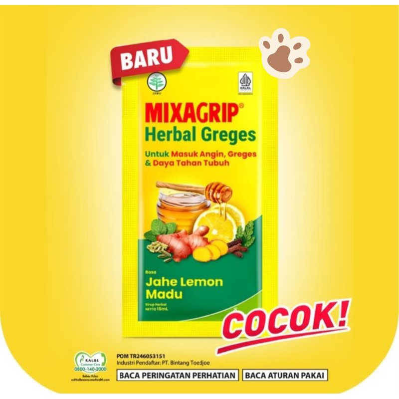 

Mixagrip Herbal Greges cair Jahe, lemon, madu untuk tolak angin, greges & daya tahan tubuh 15ml