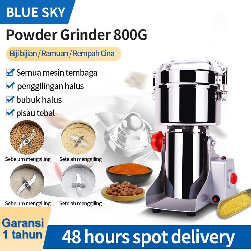BLUE SKY 800G Mesin bubuk/tepung Penggiling Gerinda Herbal Biji Kacang Obat Mesin Giling Grinder Ele