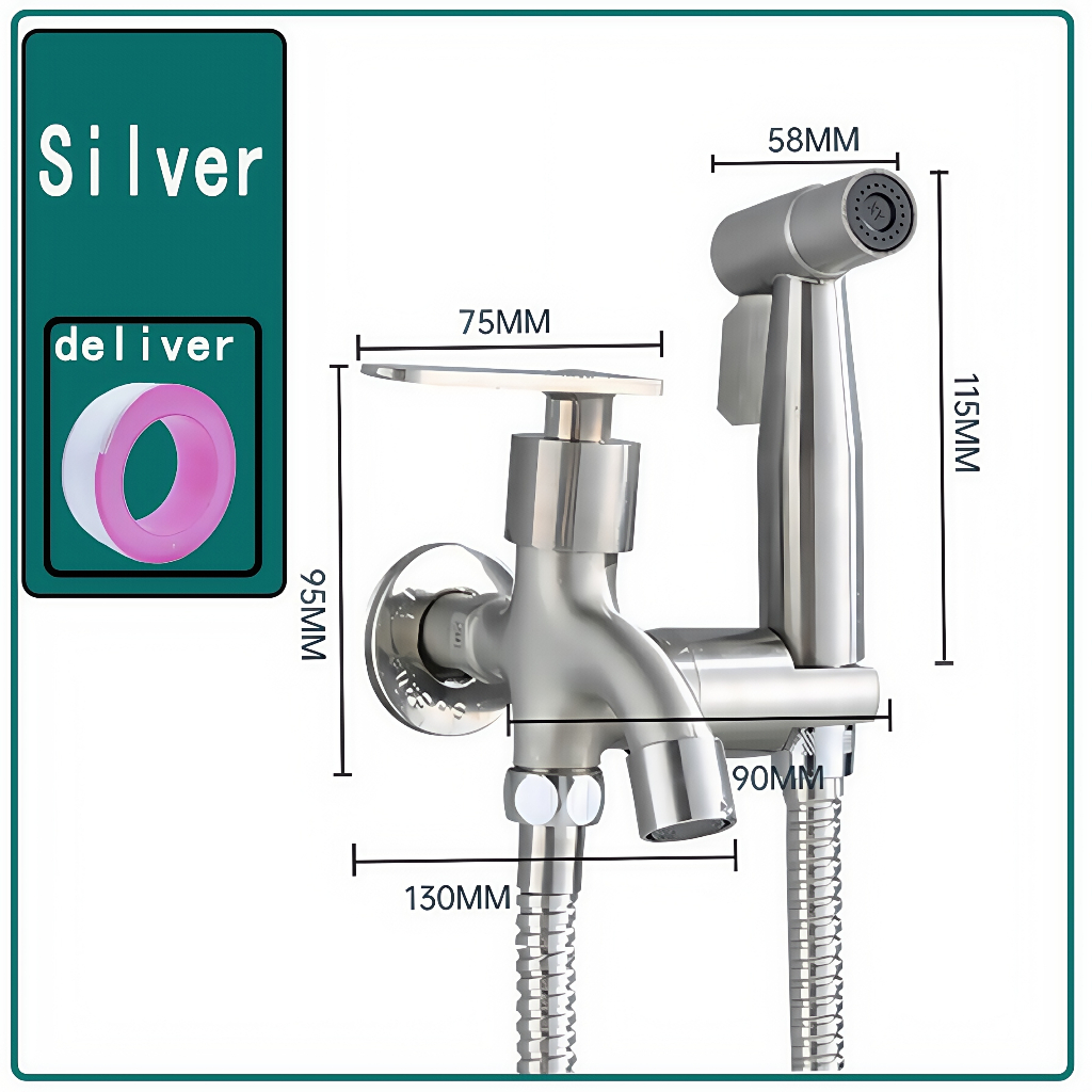 Soreshop_ Kran Shower Kloset Sus304 Anti Karat 1 Set Lengkap Jet Washer Toilet + Kran Cabang