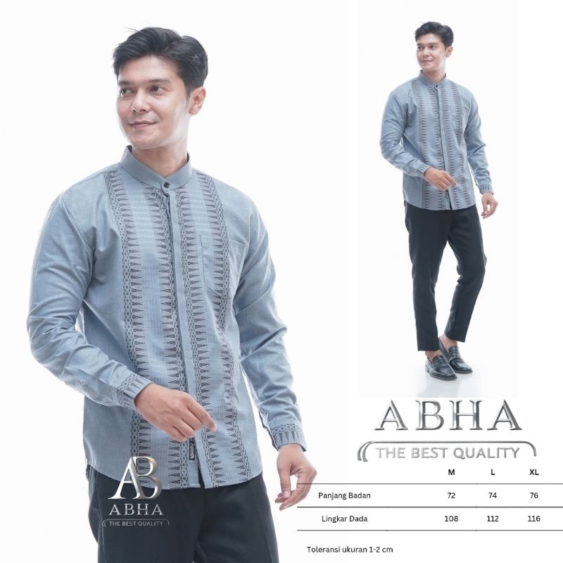 ABHA-Baju Koko Katun Madinah Motif - Baju kemeja Koko KEMKO Tangan Panjang Pria