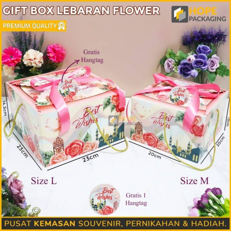 

Gift Box Lebaran Flower + Hangtag + Tali Pita / Kotak Hampers Lebaran / Souvenir Lebaran Best Wishes