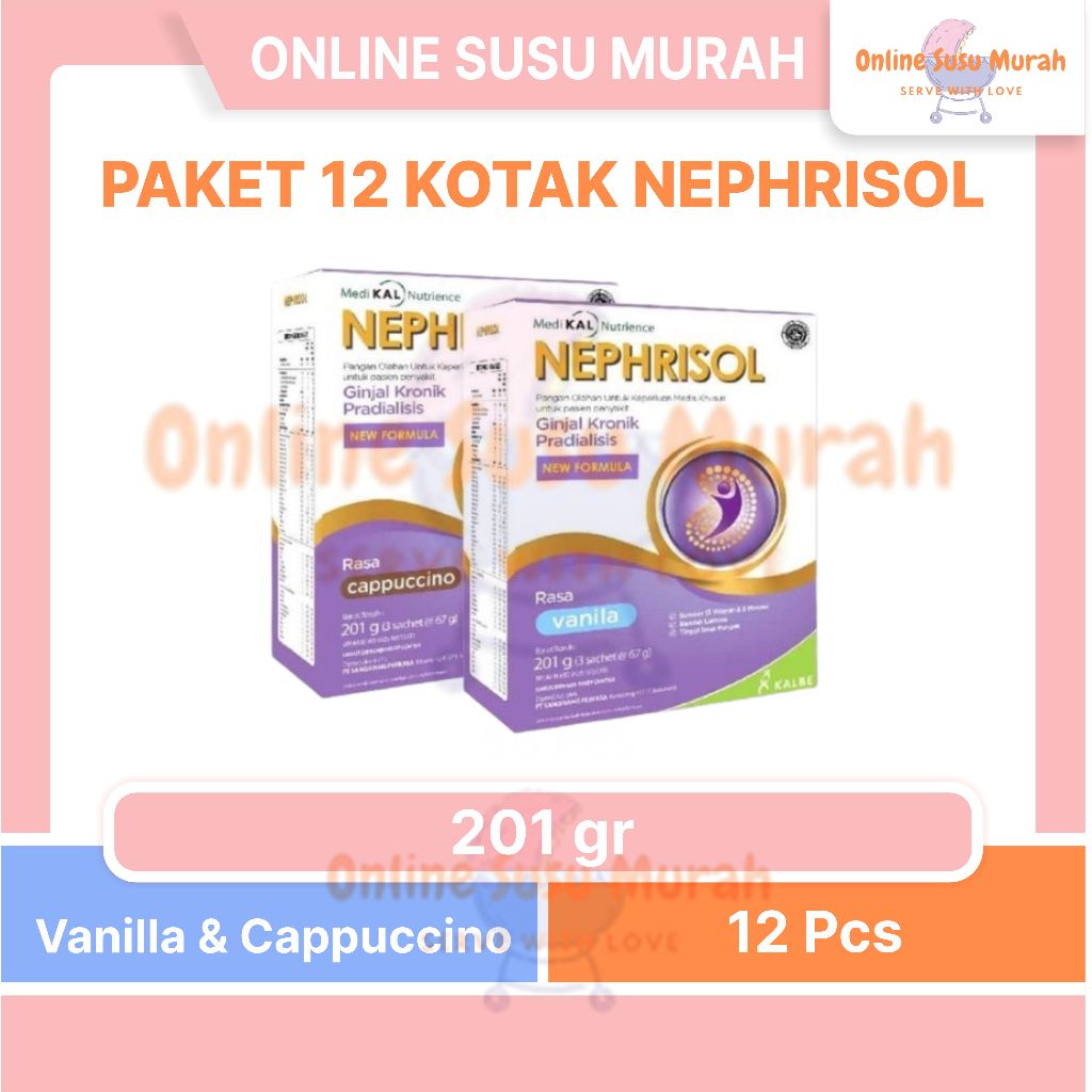 

NEPHRISOL PAKET 12 KOTAK VANILA CAPPUCINO 201 GR CAPUCINO 201GR SUSU DEWASA SSKD
