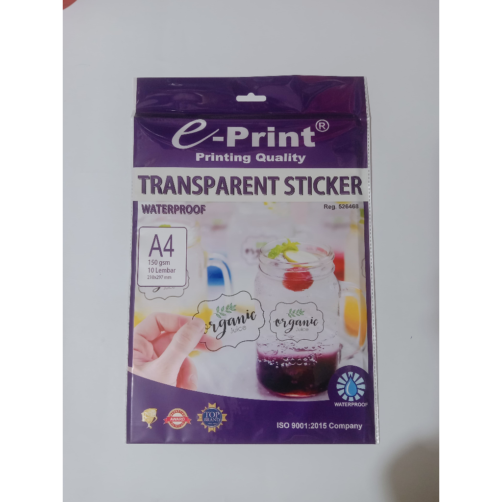 

e-Print Kertas Stiker Transparan Sticker Tranparent A4 150 Gsm (10L)