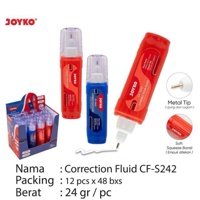 

( 1 pcs ) Correction Fluid Pen Metal Tip / Tip ex bentuk Pulpen / TIPE X Pen CF-S242 / CFS242 Joyko