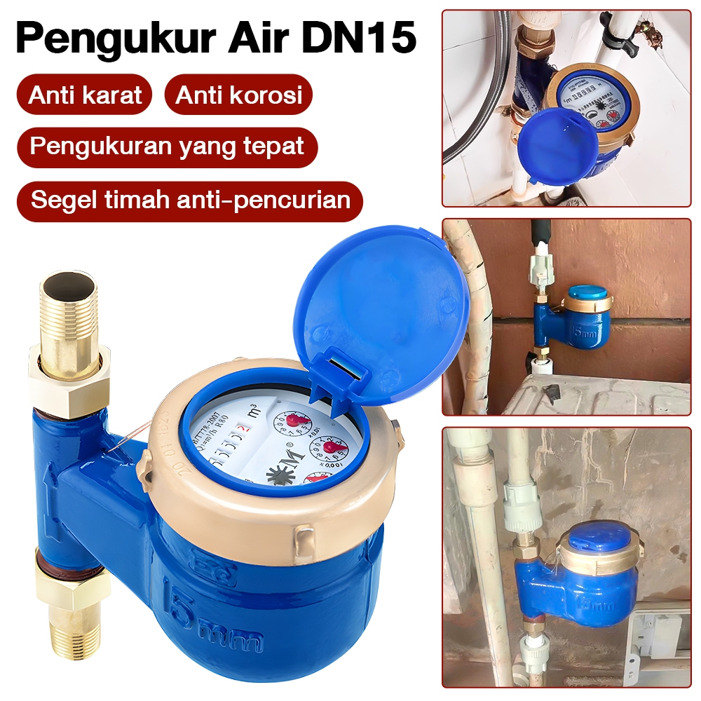 Baru Water Meter Meteran Air Bodi Besi 1/2 inch Pengukur Arus Air SNI/Meteran air vertikal saluran m