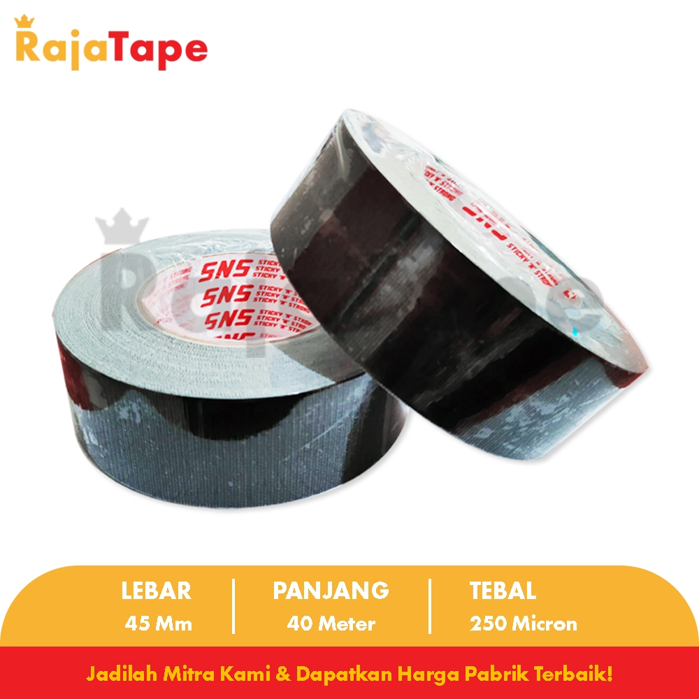 

Lakban Kain Hitam/Kuning/Putih Jumbo / Cloth Tape Jumbo 40 Meter X 45 Mm X 250 Mic SNS RAJA TAPE