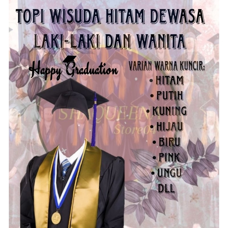 Ready stock Topi Toga Wisuda HITAM Dewasa tersedia varian warna kuncir