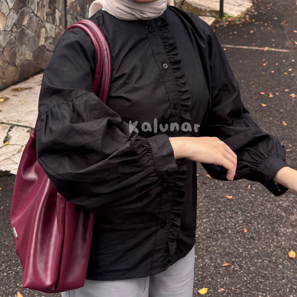KALUNAR - Poly Shirt (Atasan Kemeja Katun Poplin Ruffle Lengan Balon Wanita)