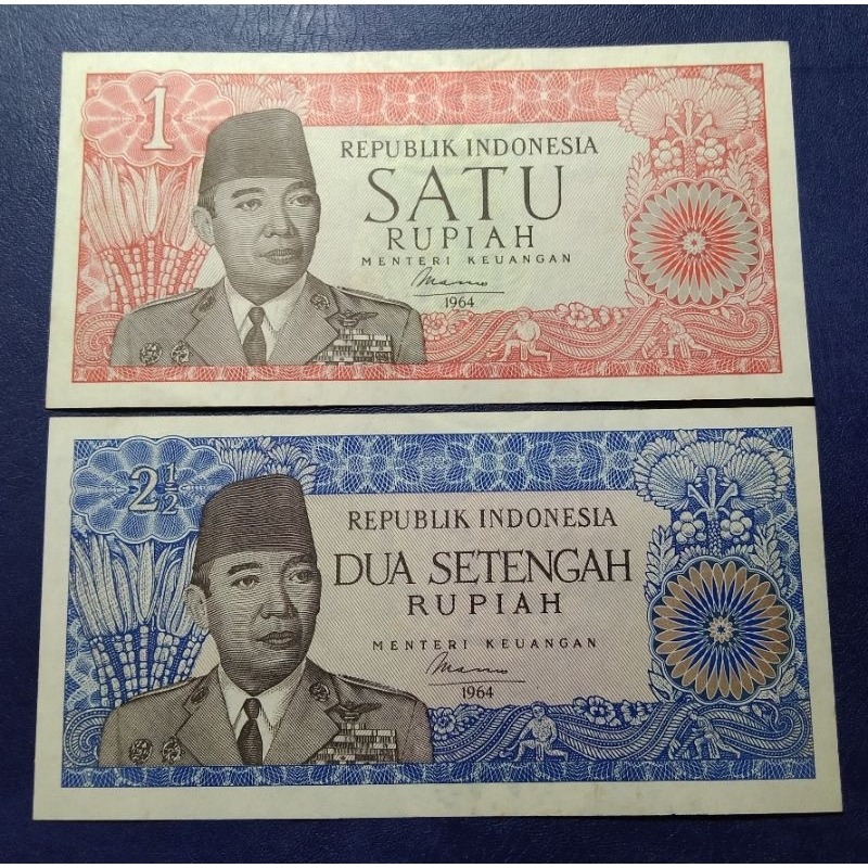 Uang Lawas Indonesia Seri Presiden Soekarno 1 Rupiah & 2,5 Rupiah Thn 1964