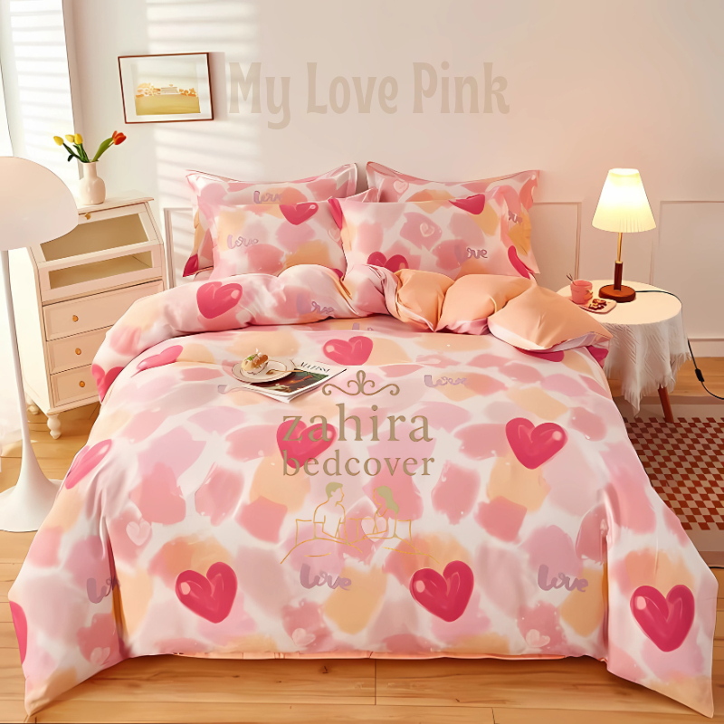Bed Cover Set Sprei My Love Pink - Lengkap Ukuran 90x200 - 200x200 - ZahiraBedcover