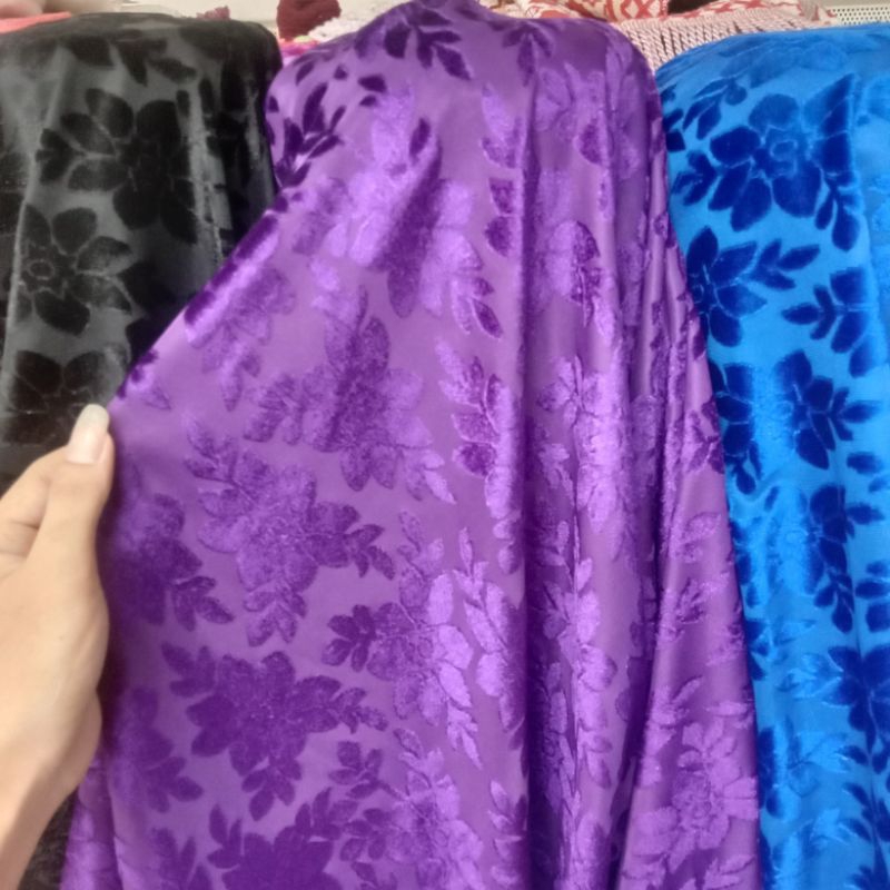Kain Bludru Stretch Motif Jepang Premium || Bahan Beludru Motif Bunga