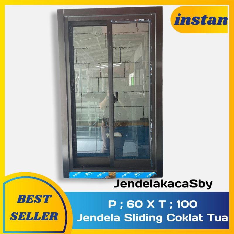 60 x 100 Jendela Sliding Coklat tua
